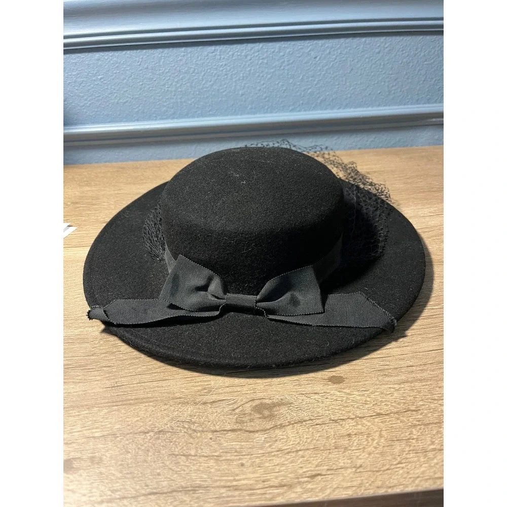 Black Wool Felt Bow Veil Hat Womens Fashion Dressy Occasion Church Wedding‎